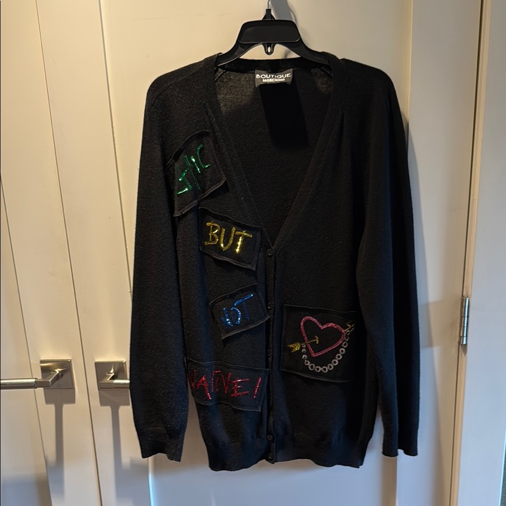 Moschino Black Cardigan with Colorful Patches